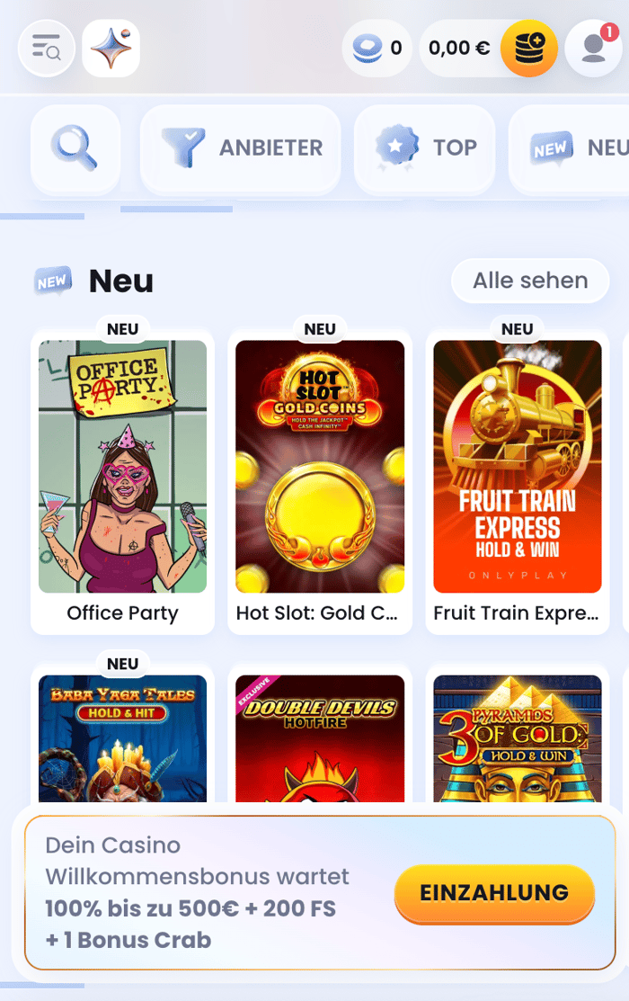 Spiellobby im Online Casino mit EU-Lizenz