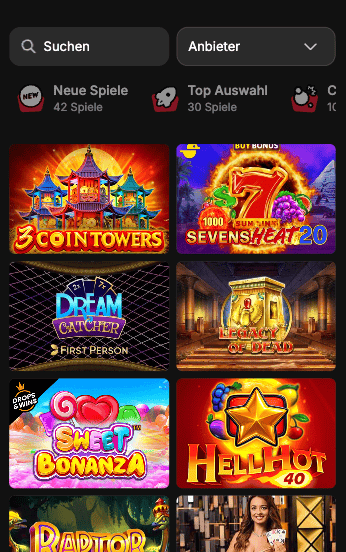 Spiellobby im Online Casino EU Freespinza