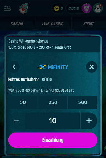 Beispiel für ein Casino ohne Mindesteinzahlung 10 Euro