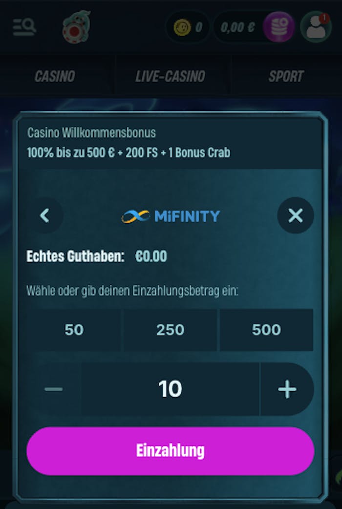 Beispiel für ein Casino ohne Mindesteinzahlung 10 Euro