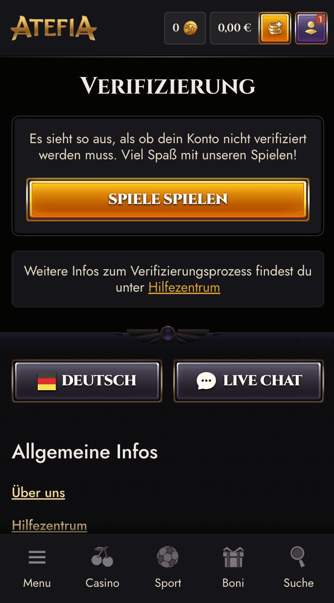 Beispiel für ein Casino Konto ohne notwendige Verifizierung