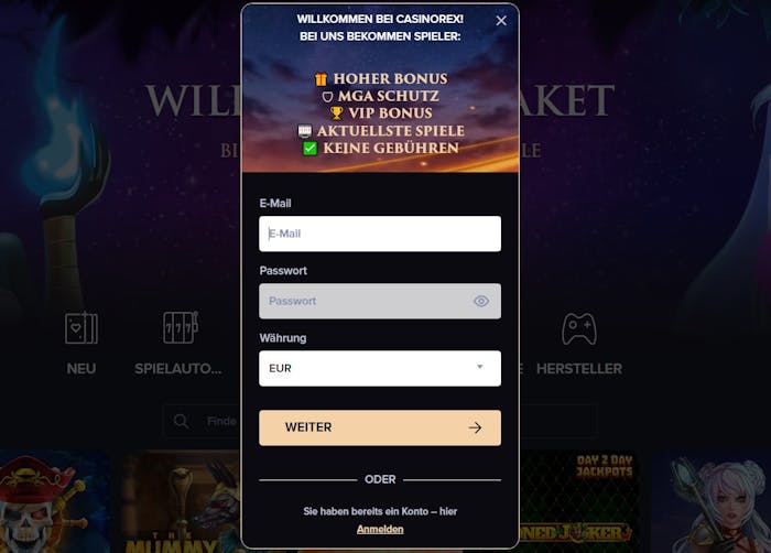 Casinorex Kontoeröffnung