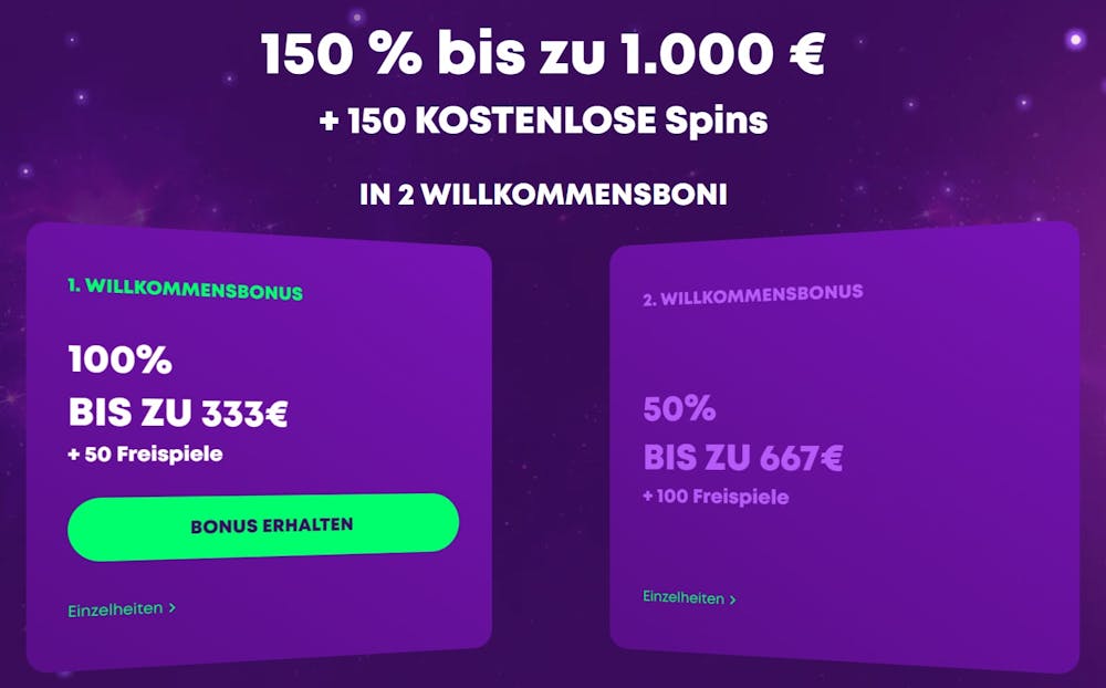 Casino Rocket Willkommensbonusangebot auf die ersten beiden Einzahlungen