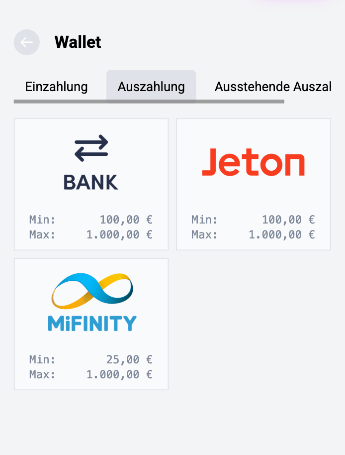 Beispiel der Auszahlungsmethoden in einem Casino mit EU-Lizenz mit schneller Auszahlung