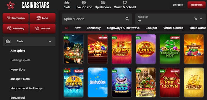 Casinostars Casino Spielauswahl