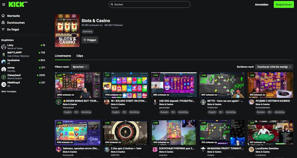 Casino Streamer auf Kick