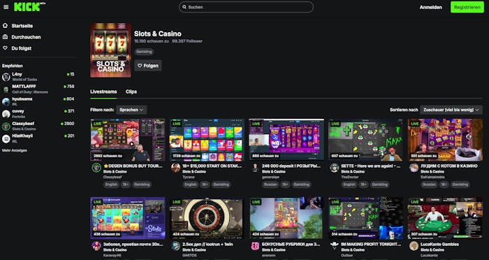Casino Streamer auf Kick