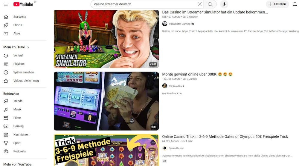 Casino Streamer auf YouTube