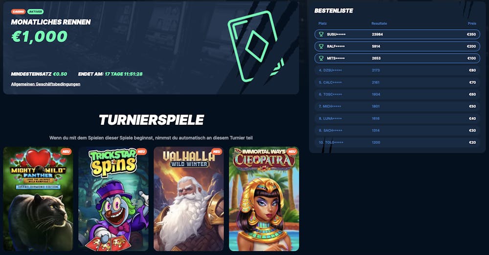 Beispiel von Turnierspielen im Online Casino