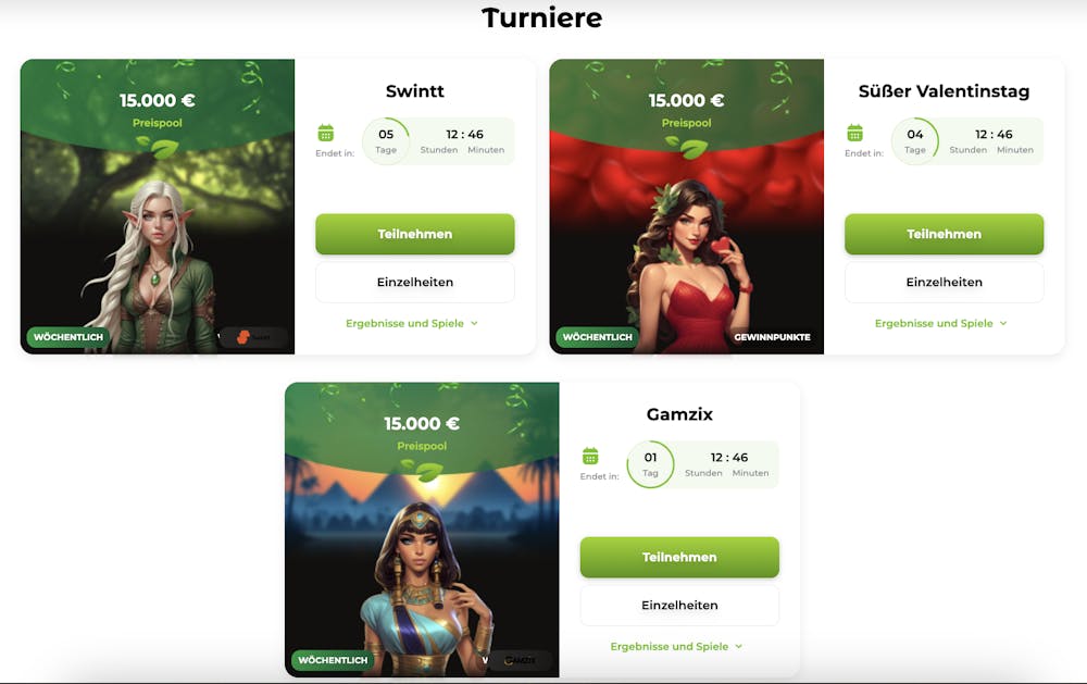 Auswahl an Casino Turnieren in Lobby
