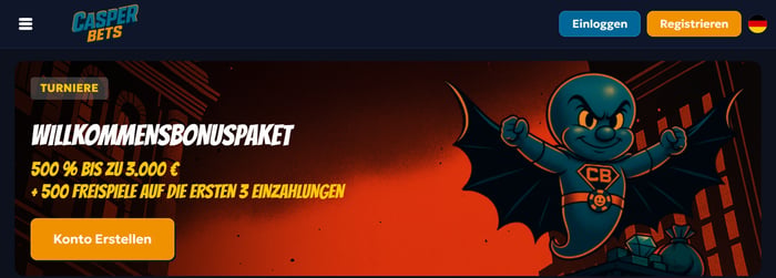Casper Bets Screenshot mit dem Casino Willkommensbonus.