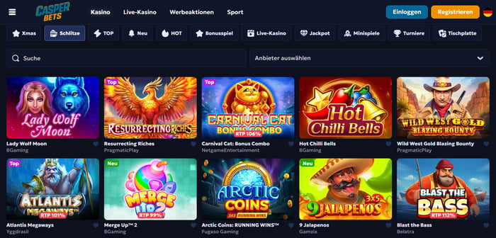 Casperbets Screenshot der Spieleseite.