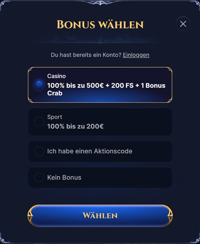 Das Registrierungsformular von Cazeus Casino