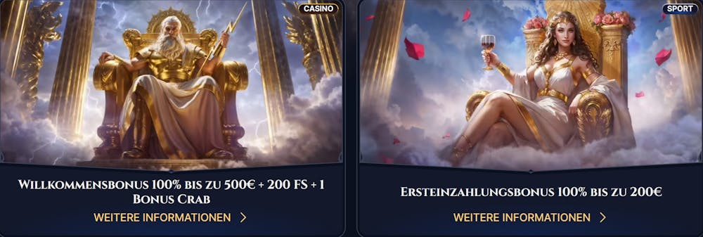 Der Willkommensbonus bei Cazeus Casino, mit bis zu 500 € + 200 Freispiele 