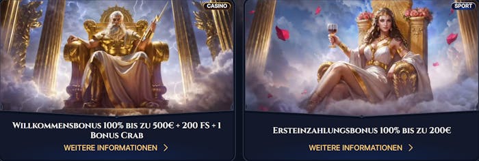 Der Willkommensbonus bei Cazeus Casino, mit bis zu 500 € + 200 Freispiele 