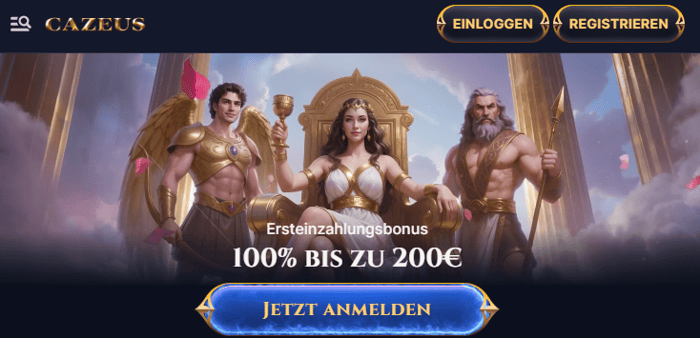Cazeus Bonus Crab Casino Screenshot auf welcher man die Startseite mit dem Casino Willkommensbonus sieht.