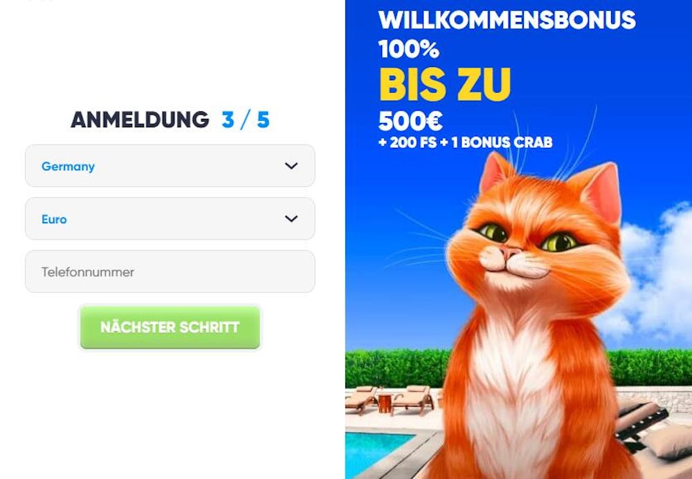 die Anmeldung im Cazimbo Casino Schritt 2