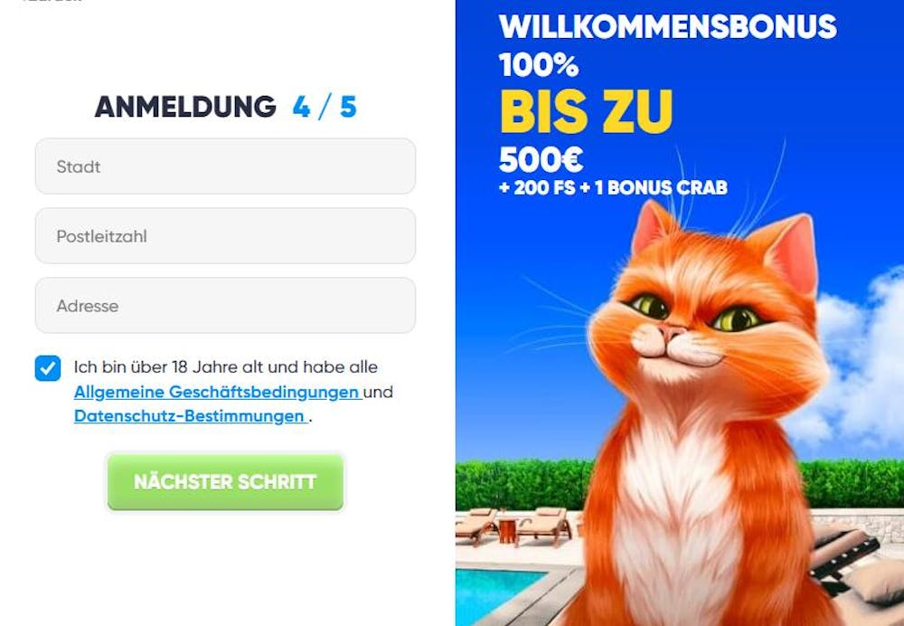 die Anmeldung im Cazimbo Casino Schritt 1