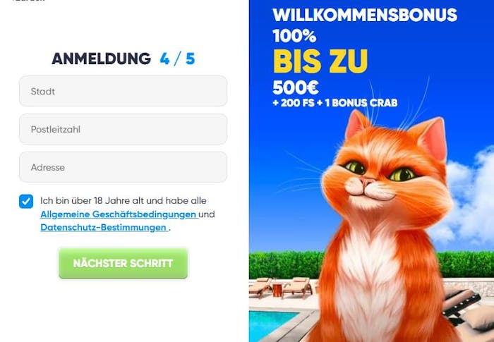 die Anmeldung im Cazimbo Casino Schritt 1