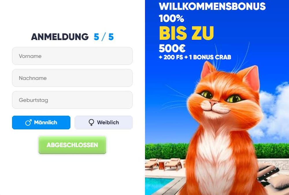 die Anmeldung im Cazimbo Casino Schritt 1