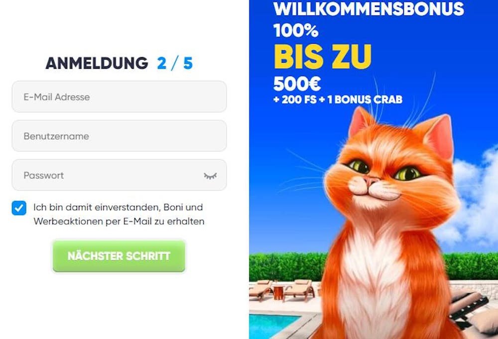 die Anmeldung im Cazimbo Casino Schritt 1