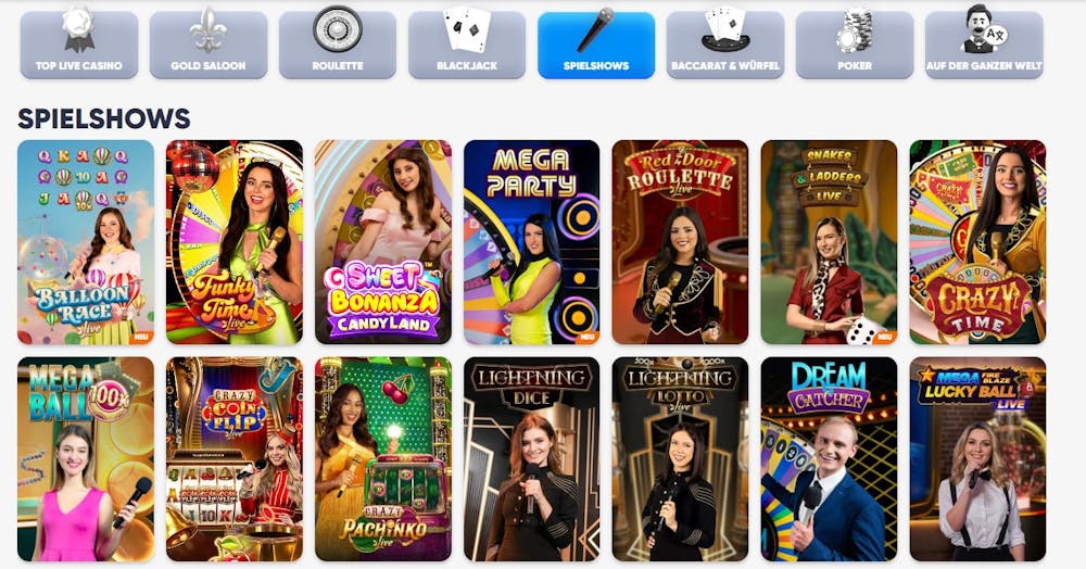 Spielshows im Cazimbo Live Casino