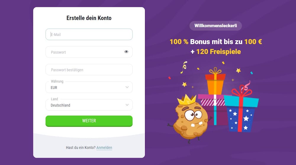 So registrieren Sie sich bei  Cookie Casino