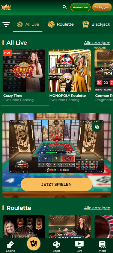 Live Casino Spiele im Grandwin Casino