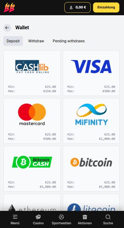 Betbluff Screenshot mit dem Kassenbereich.