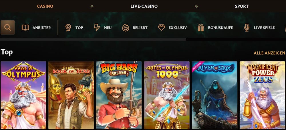 Die Übersicht an Slots von Crownplay Casino mit vielen verschiedenen Slot Titeln