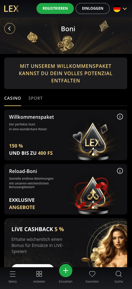 Lex Casino Willkommenspaket