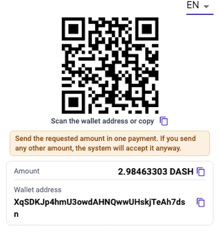Anzeige der Walletadresse im Dash Online Casino