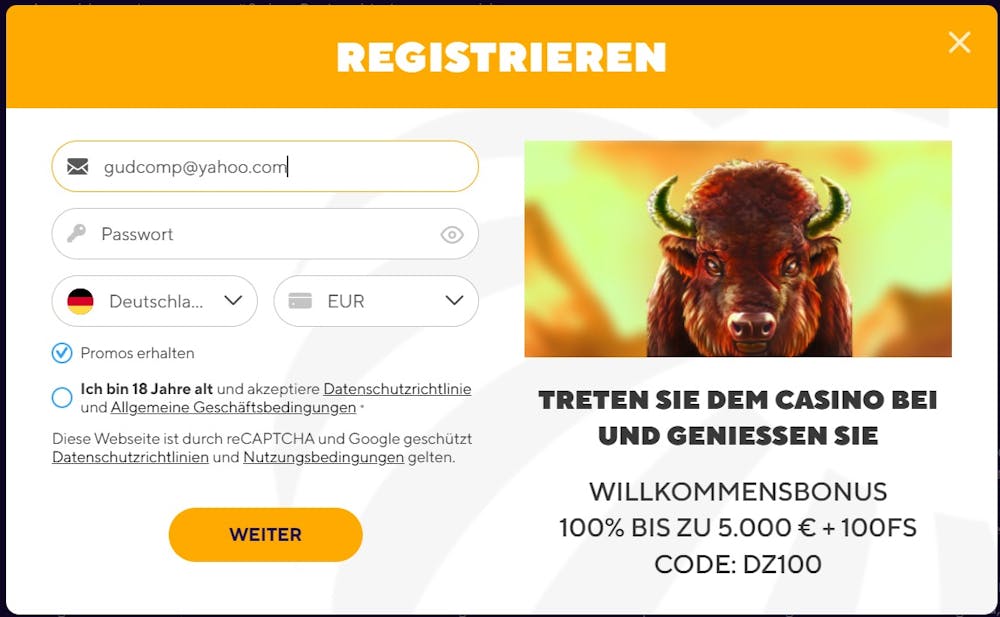 Dazard Casino Registrierung