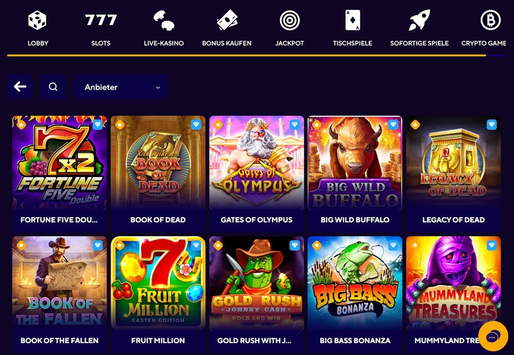 Dazard Casino Spielauswahl