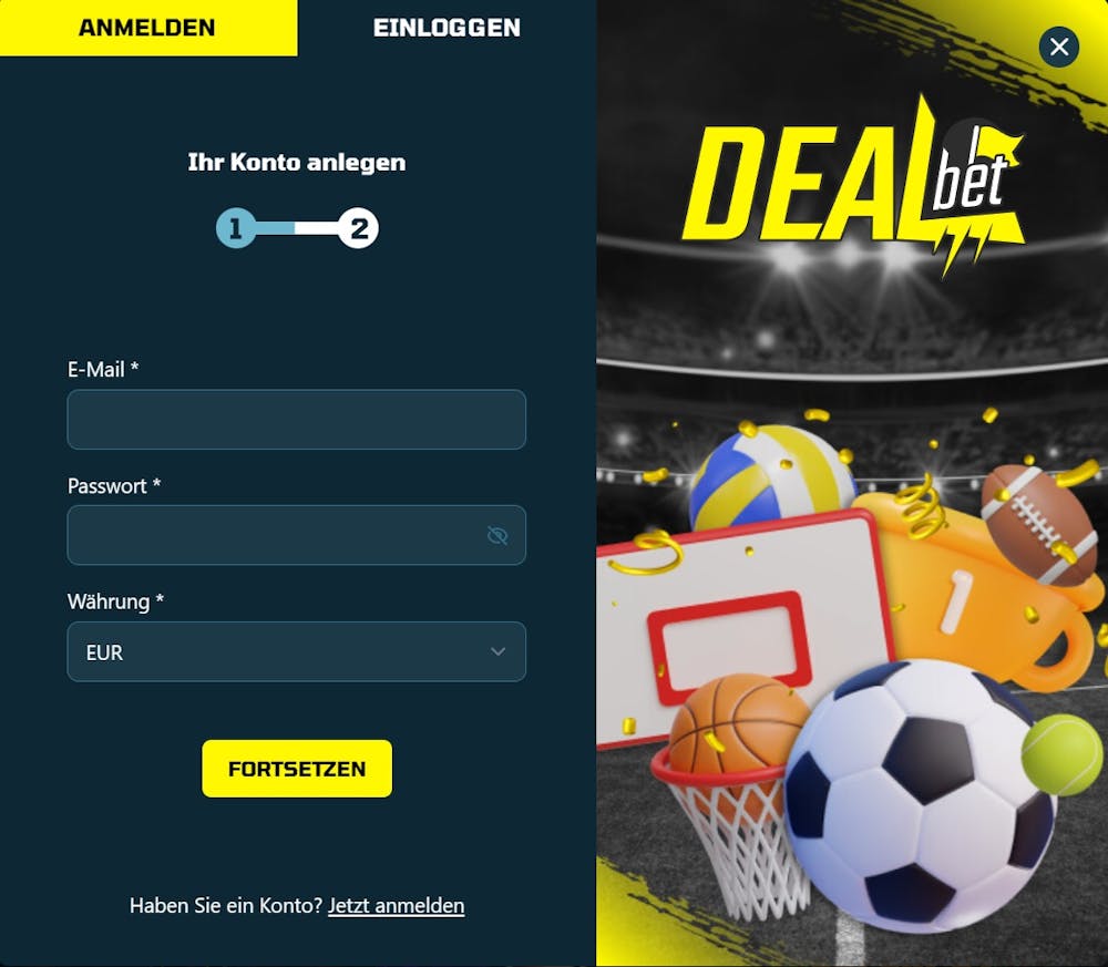 Die Anmeldemaske bei DealBet Casino