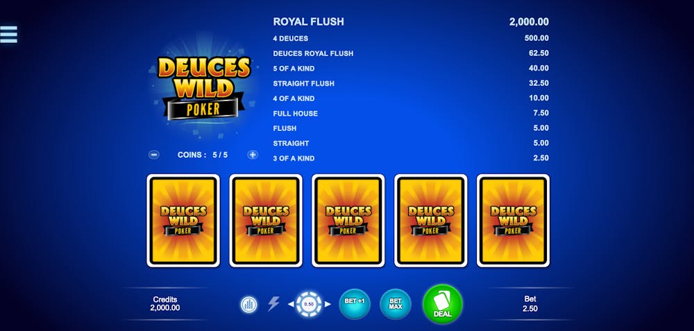 Kostenlose Version von Deuces Wild Video Poker