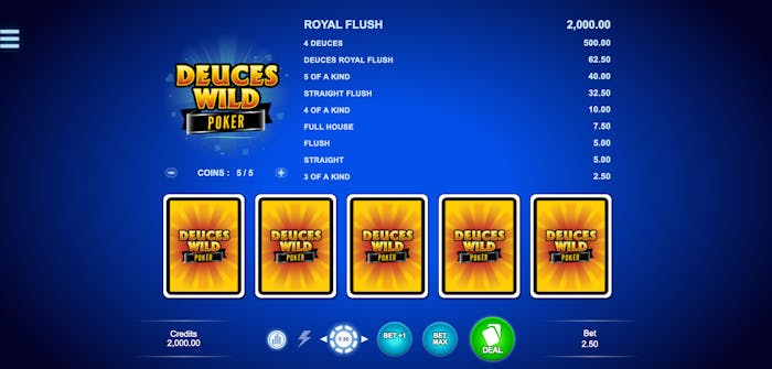 Kostenlose Version von Deuces Wild Video Poker