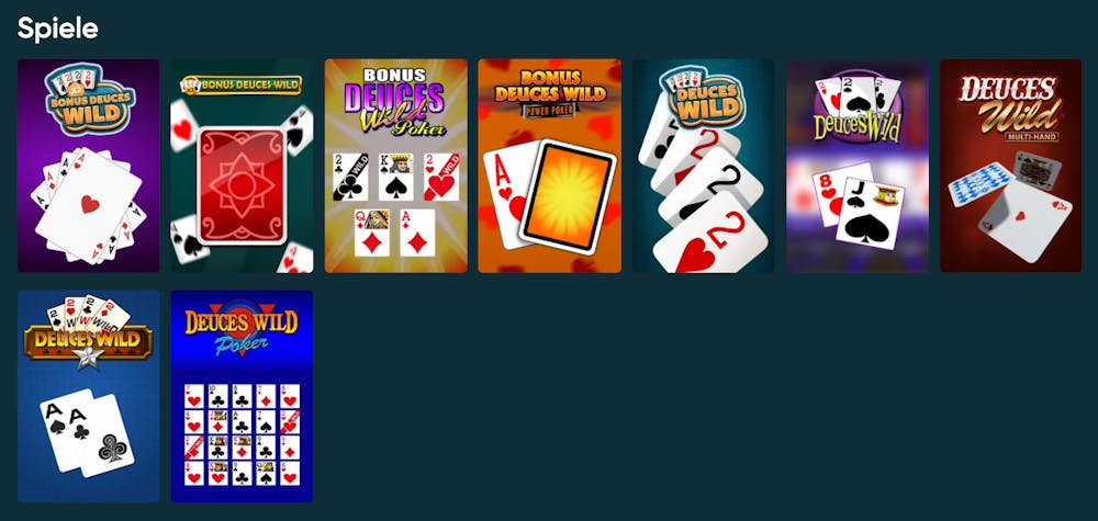 Auswahl an Deuces Wild Video Poker Spielen