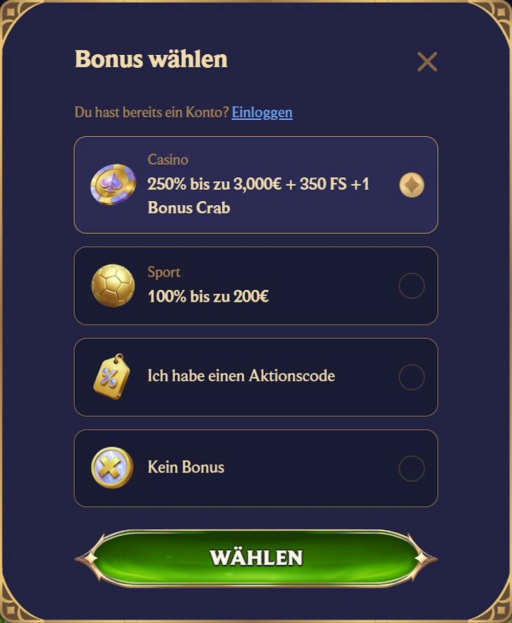 Anmeldeformular im Divaspin Casino