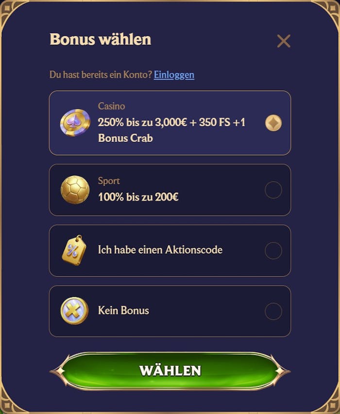 Anmeldeformular im Divaspin Casino