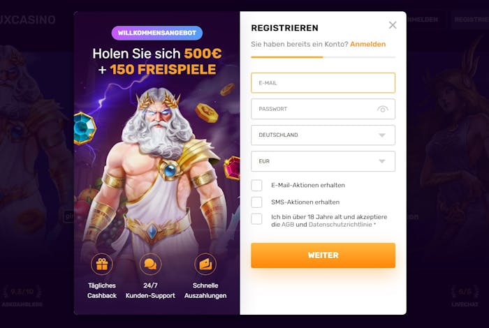 So registrieren Sie sich bei Dux Casino