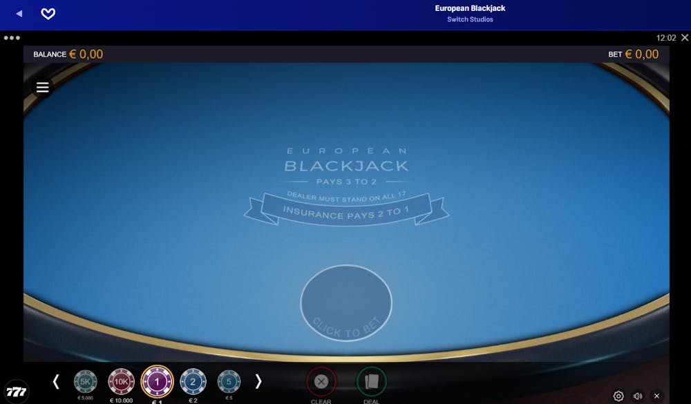 Ein European Blackjack Tisch bei Wonaco Casino 