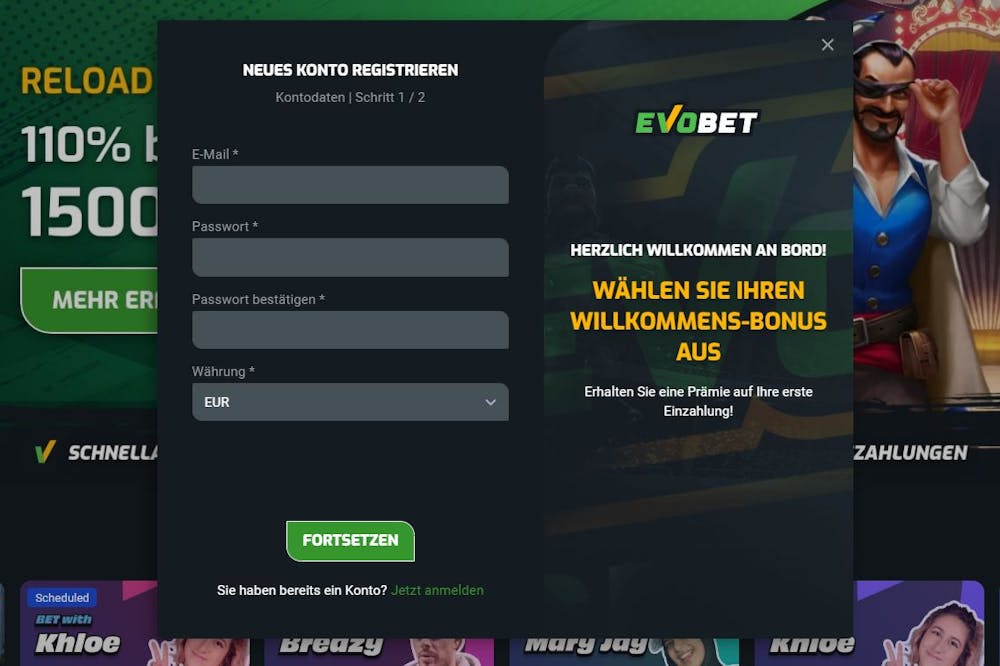 So registrieren Sie sich bei Evobet Casino