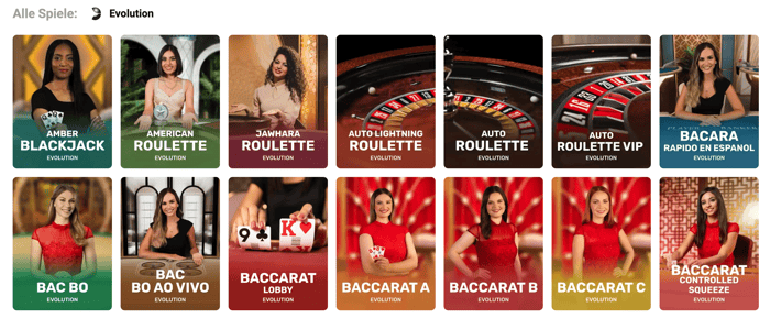 Evolution Gaming Spiele in Casino Spiellobby