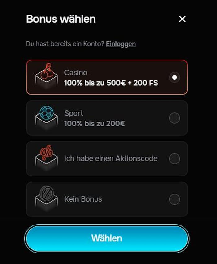 Start der Registrierung im revolution Casino