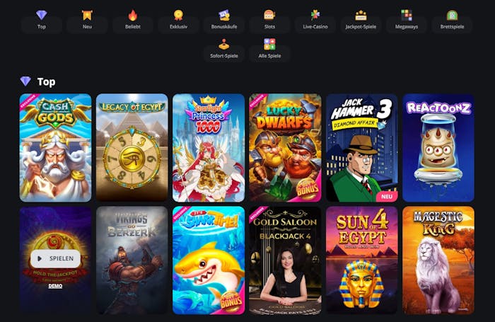 Excite Win Casino Spielauswahl