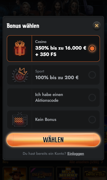 Das Registrierungsformular von Gransino Casino