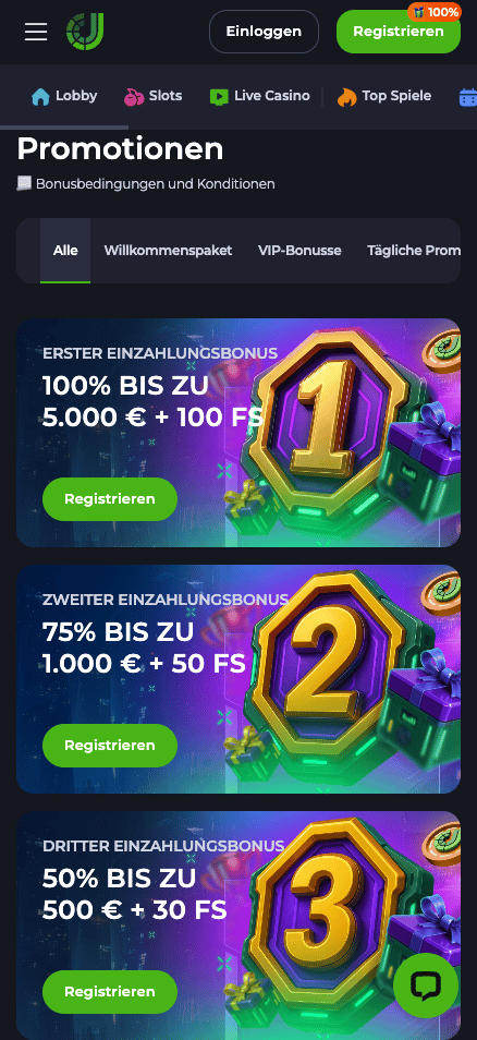 Jeetcity Casino Willkommensbonus auf die ersten drei Einzahlungen