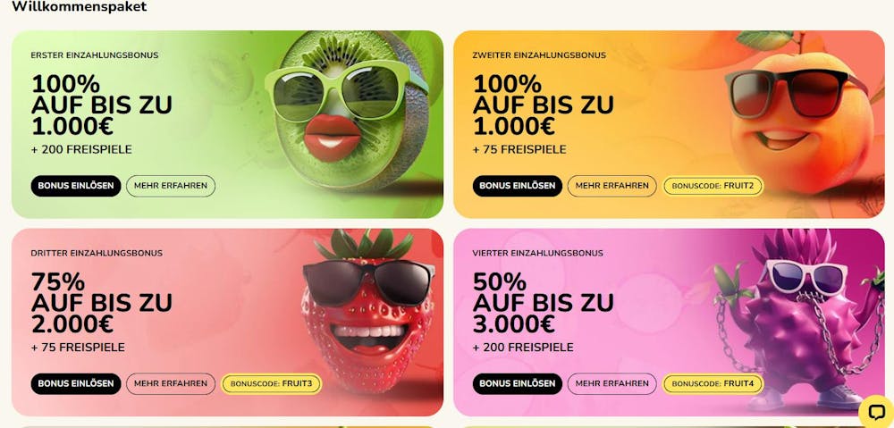 Willkommensbonuspaket im FatFruit Casino