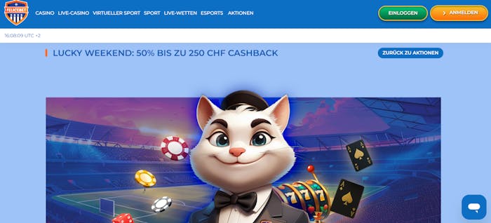 Screenshot vom Felicebet Casino mit dem Cashback Casino Angebot.